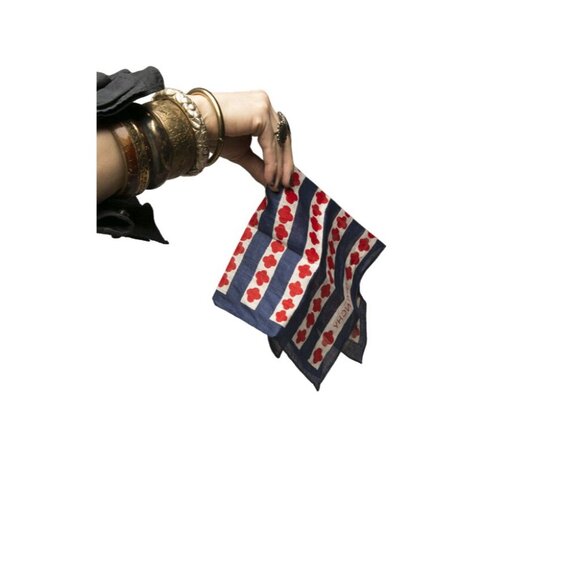 Vintage Givenchy Blue & Red Linen Pocket Square Scarf - Picture 3 of 6